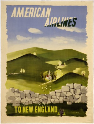 American Airlines To New England vintage travel poster